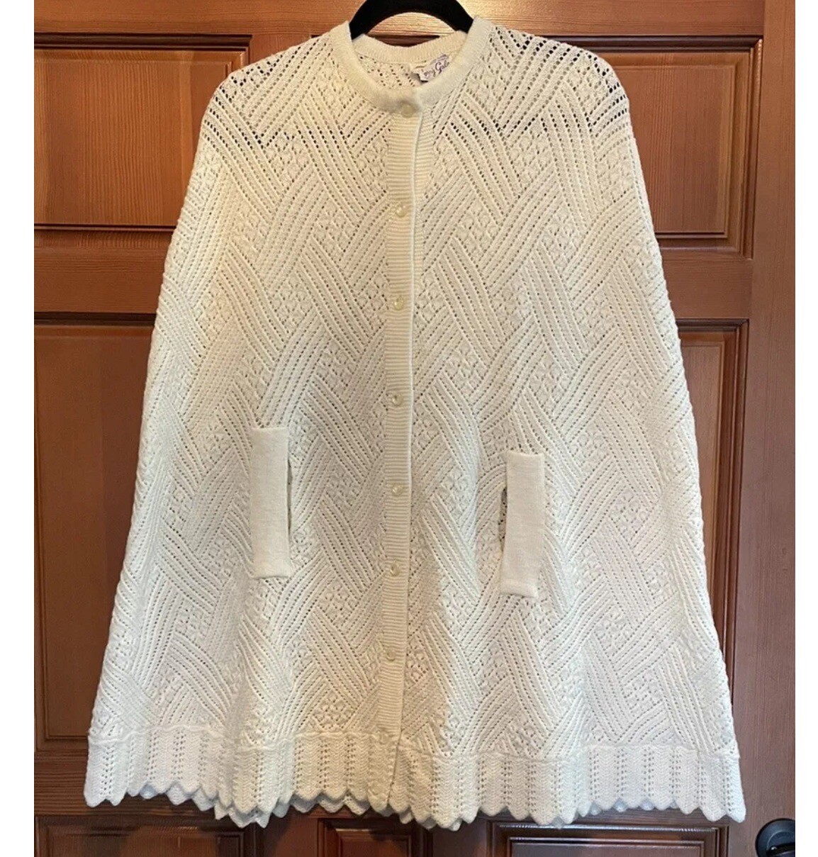 Vintage – 60s SHERRY GALE Cream Turbo Orlon Acrylic Sweater Poncho Cape – OS