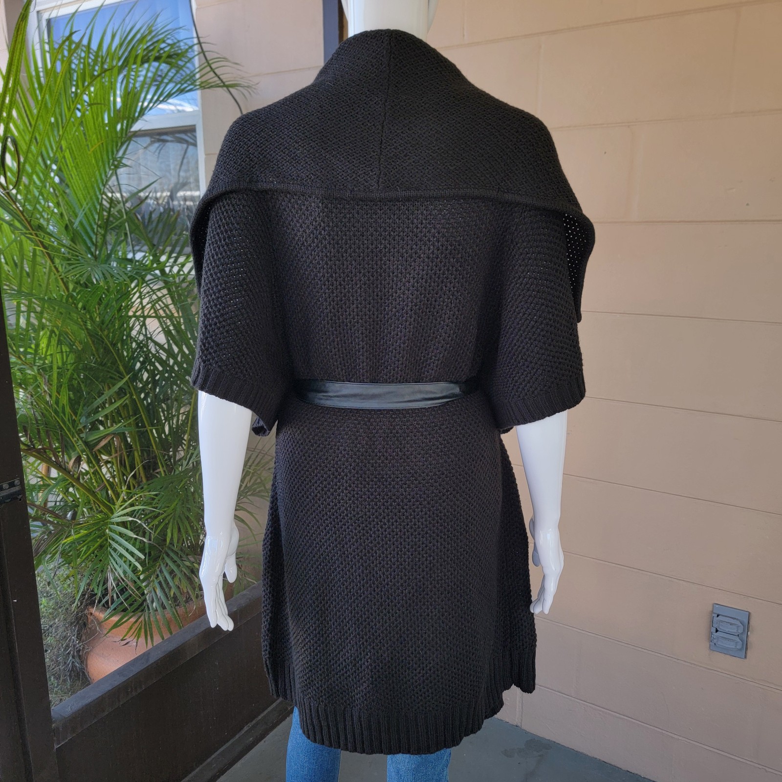 Y2K Gothic Black Knit Cardigan Loose Sweater Women Size L Wrap New York Company