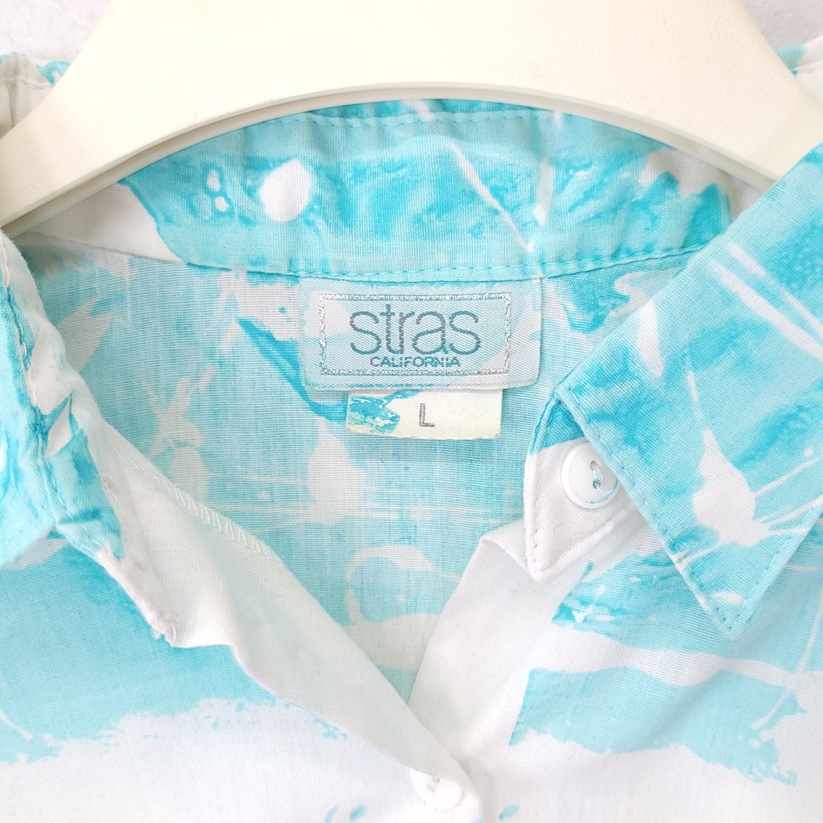 Vintage Stras California Heart Paint Splatter Shirt Pastel Turquoise Peach L