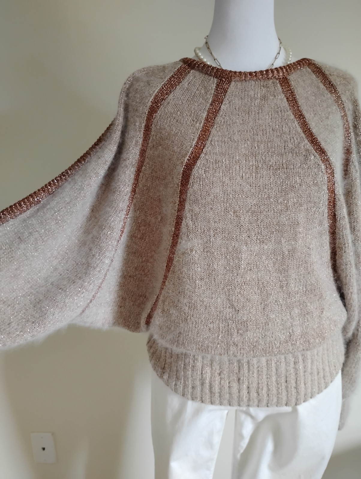 Tony Lambert Vintage 80’s Silk Angora Dolman Sleeve Sweater Tan Bronze Size M