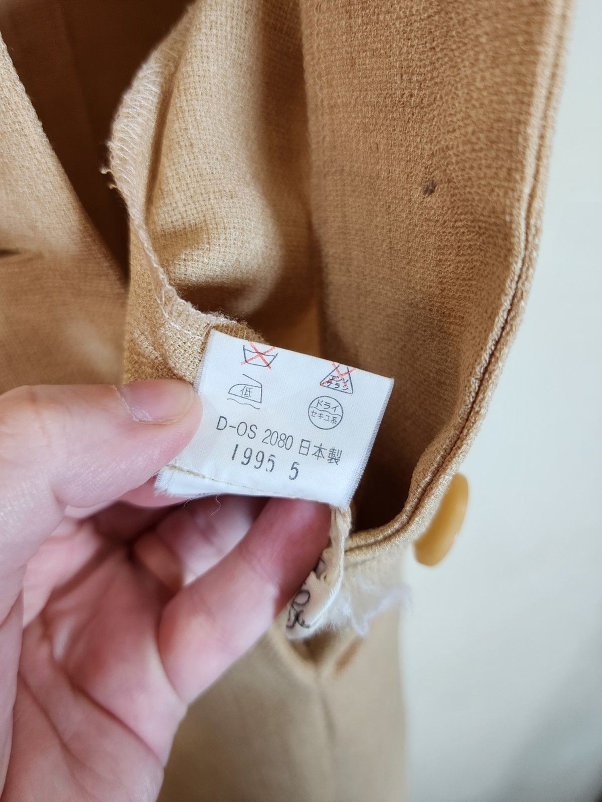 Vintage 90s Japanese Minimalist Midi Dress Beige Small Button Front Drian Grey