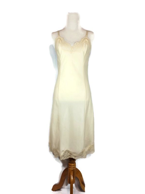 Vintage Lace Slip Dress Cream Barbizon Crepe Remarque 34 Adjustable Straps
