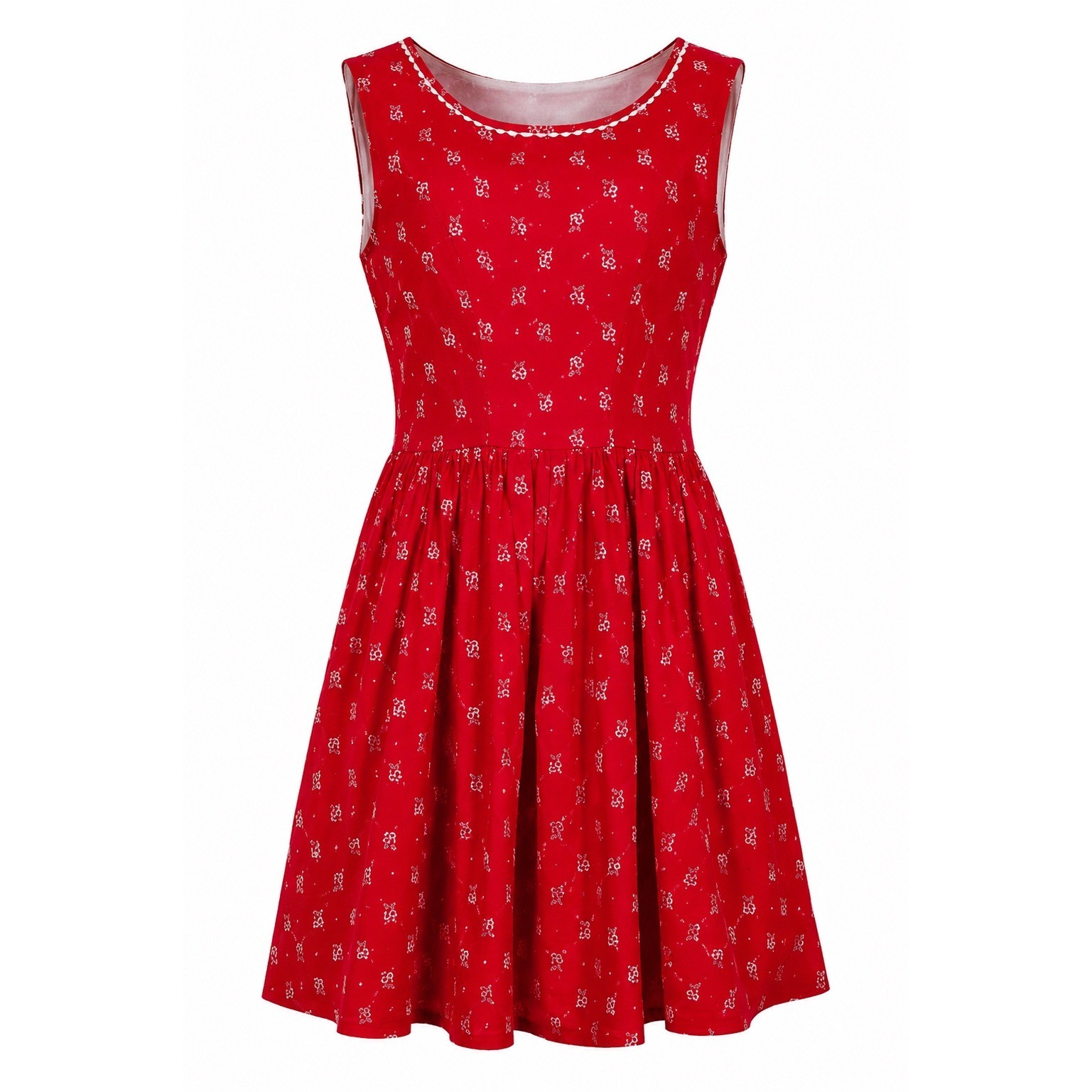 German Dirndl Inspired Dress Size 40 Red Floral Cotton Alpine Cottagecore
