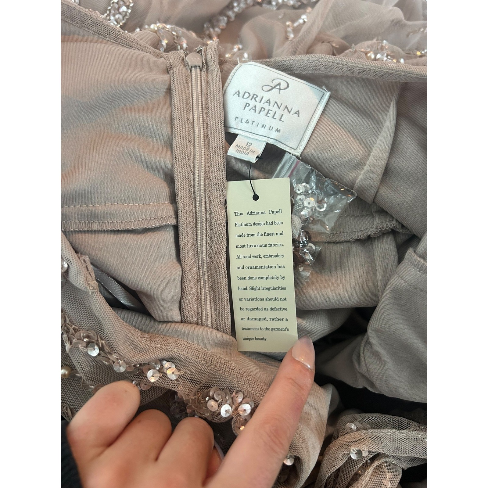 Adrianna Papell Platinum Style No. 40284 Embellished Halter Neck Gown Taupe 12