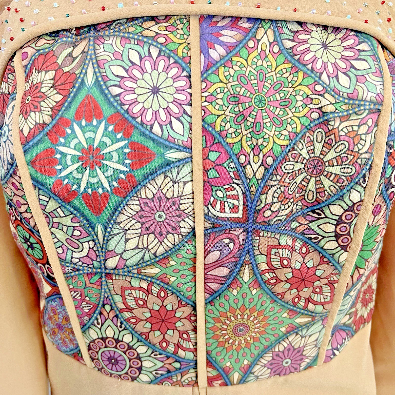 Vintage Colorful 80’s Silk Colorful Geometric Womens Size L Button Blouse Crop