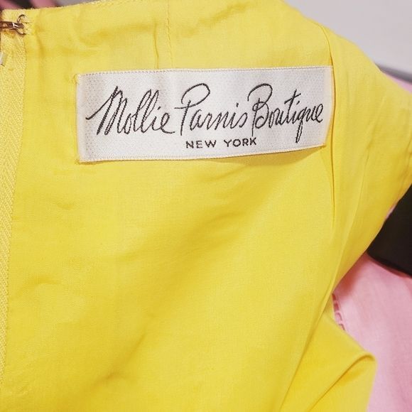 MOLLIE PARNIS BOUTIQUE Vtg 70s Yellow Linen Shift Daisy Dress