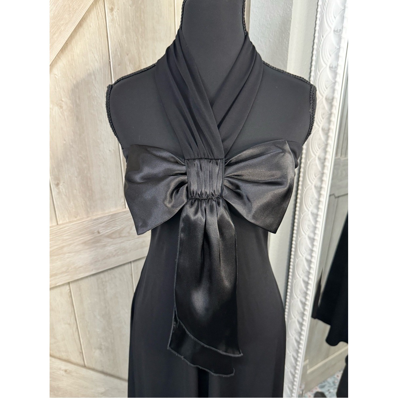 Vintage Jodi Kristopher Y2K Black Halter Bow Cocktail Mini Dress – Large