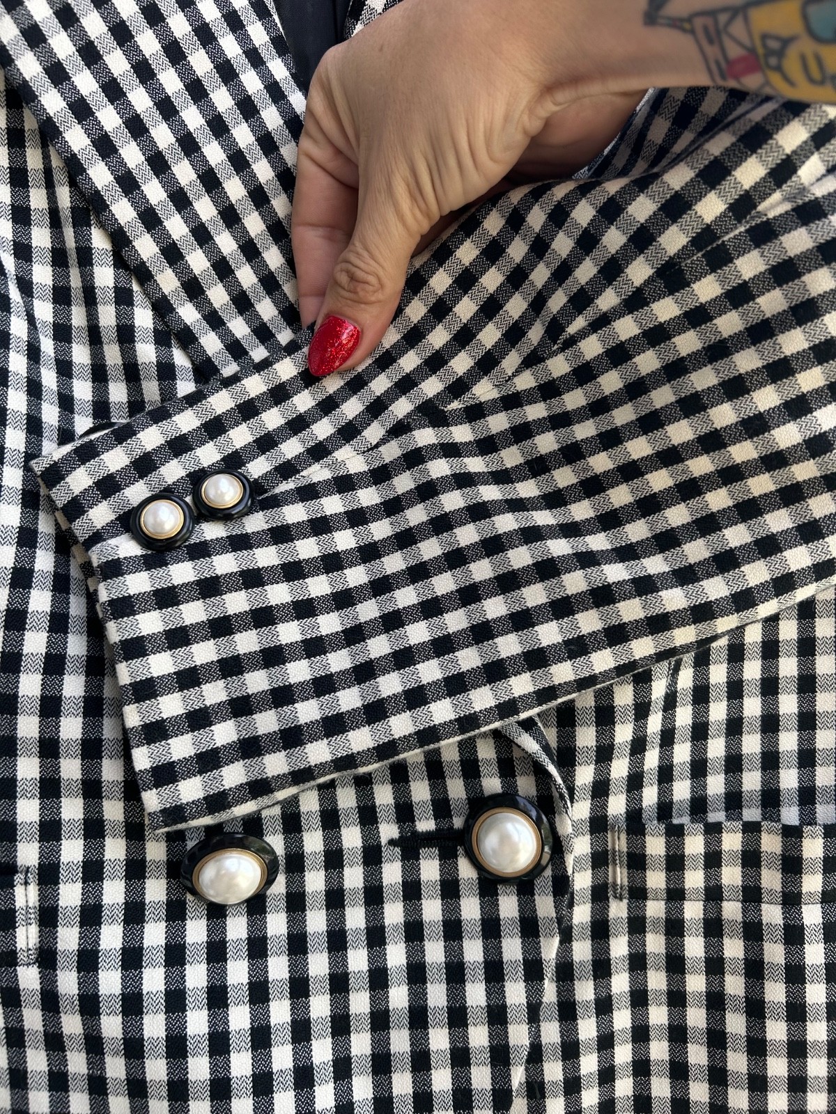 80s Vtg Black White & Gold Button Double Breasted Blazer | Sk & Company