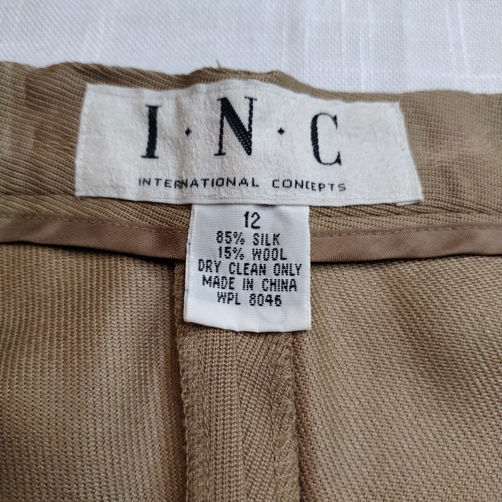 INC Womens 12 Silk Wool Blend Vintage Pleated Zip High Waist pants Trousers Tan