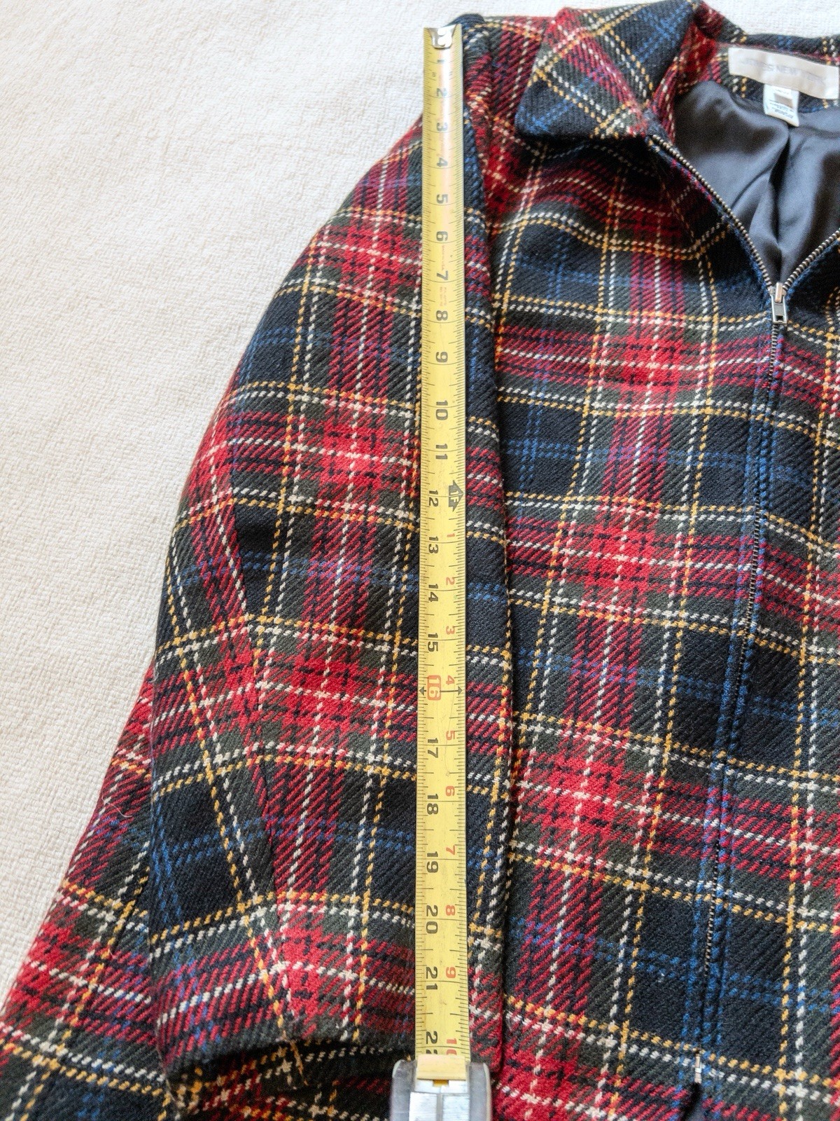 VTG Jones New York Wool Tartan Plaid Zip Blazer Jacket Red Plus Size 16W USA