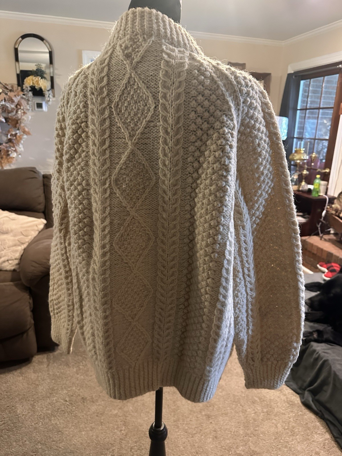 Vintage Ireland Handmade Cahuin Handknits Women’s L 100% Wool Ivory