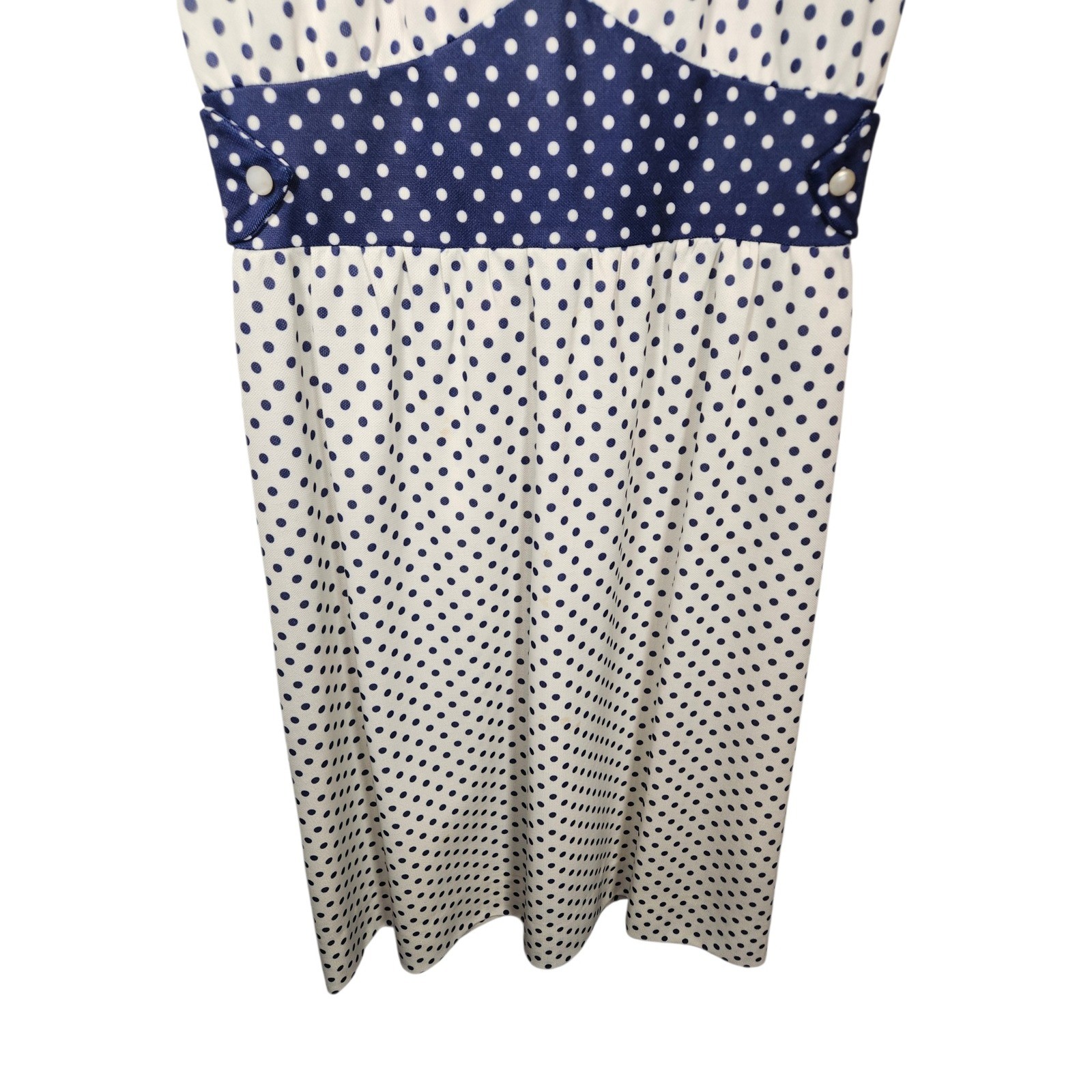 Vintage Polka Dot Midi Dress Navy White Rockabilly Pinup Cottagecore Nautical S