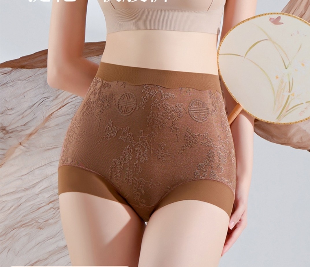 Women’s Antique Style High Waist Panties for Women Tummy Control Embroidery Soft