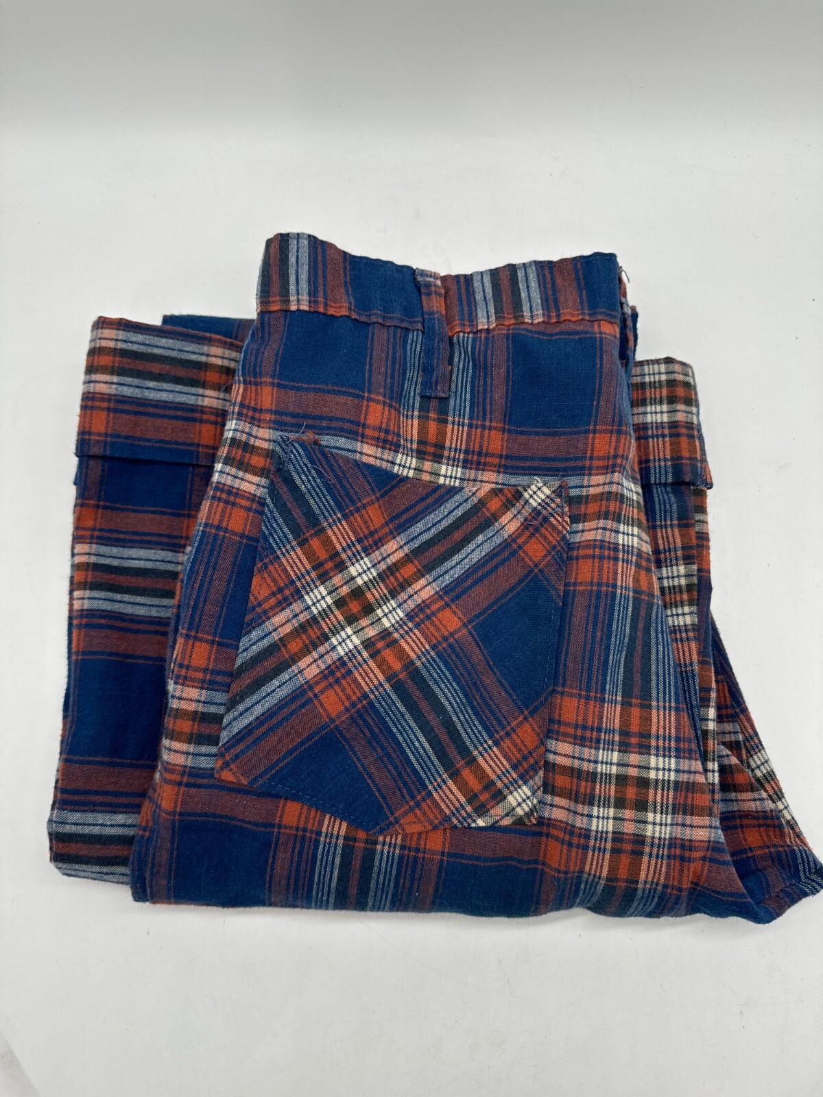 Vintage 1970s Tads Plaid Bell Bottoms Deadstock Pants Blue red Orange White