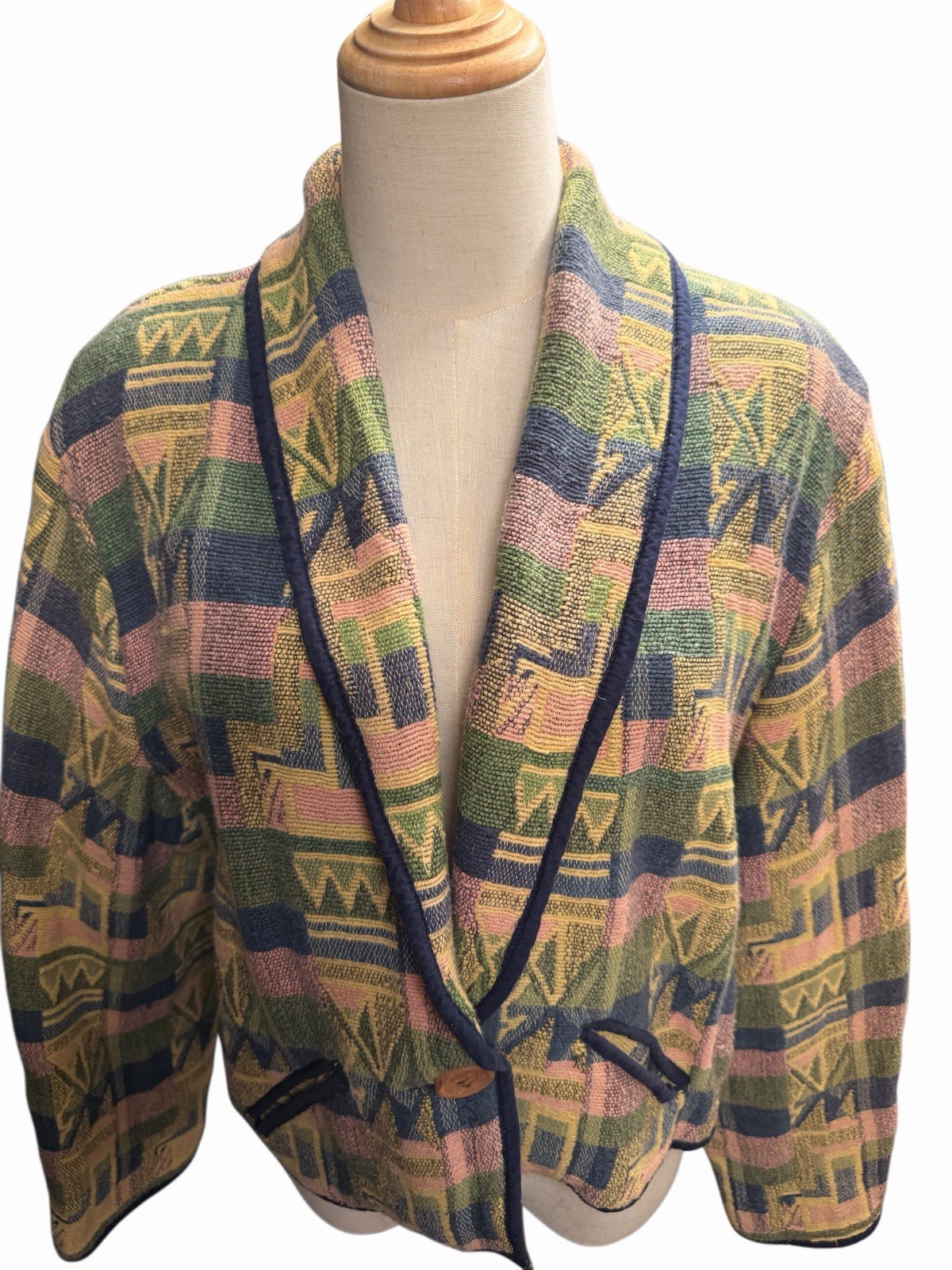 Casual Corner Vintage 90s Geometric Southwestern Cotton Tapestry Jacket Sz L