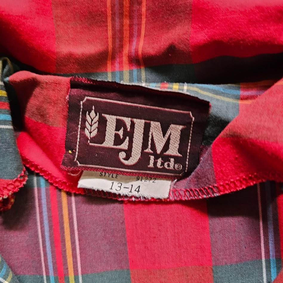 Vtg 80s Tartan Plaid Rockabilly Cowpunk Shirtwaist Full Skirt Swing Dress L/XL