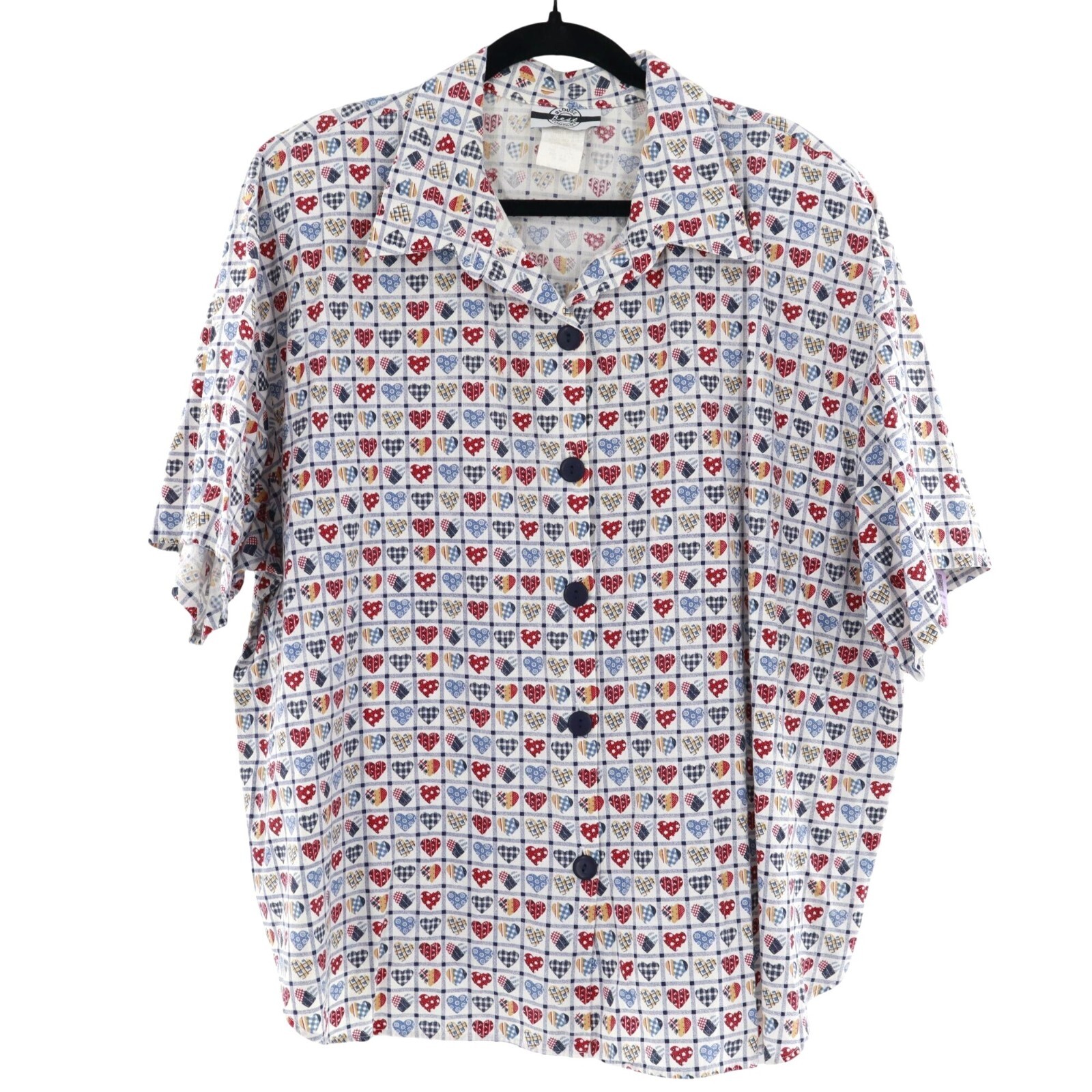 Best Blouse Company Heart Patchwork Shirt Women 24W Multi Lovecore Vintage Retro