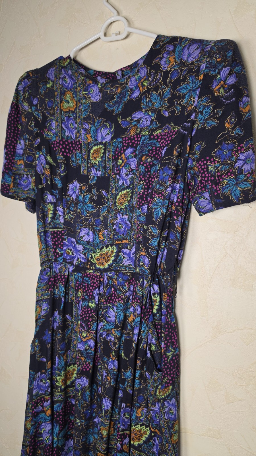 Vintage 80s 90s Jessica Howard Dark Floral Patchwork Midi Dress with Belt Size 6