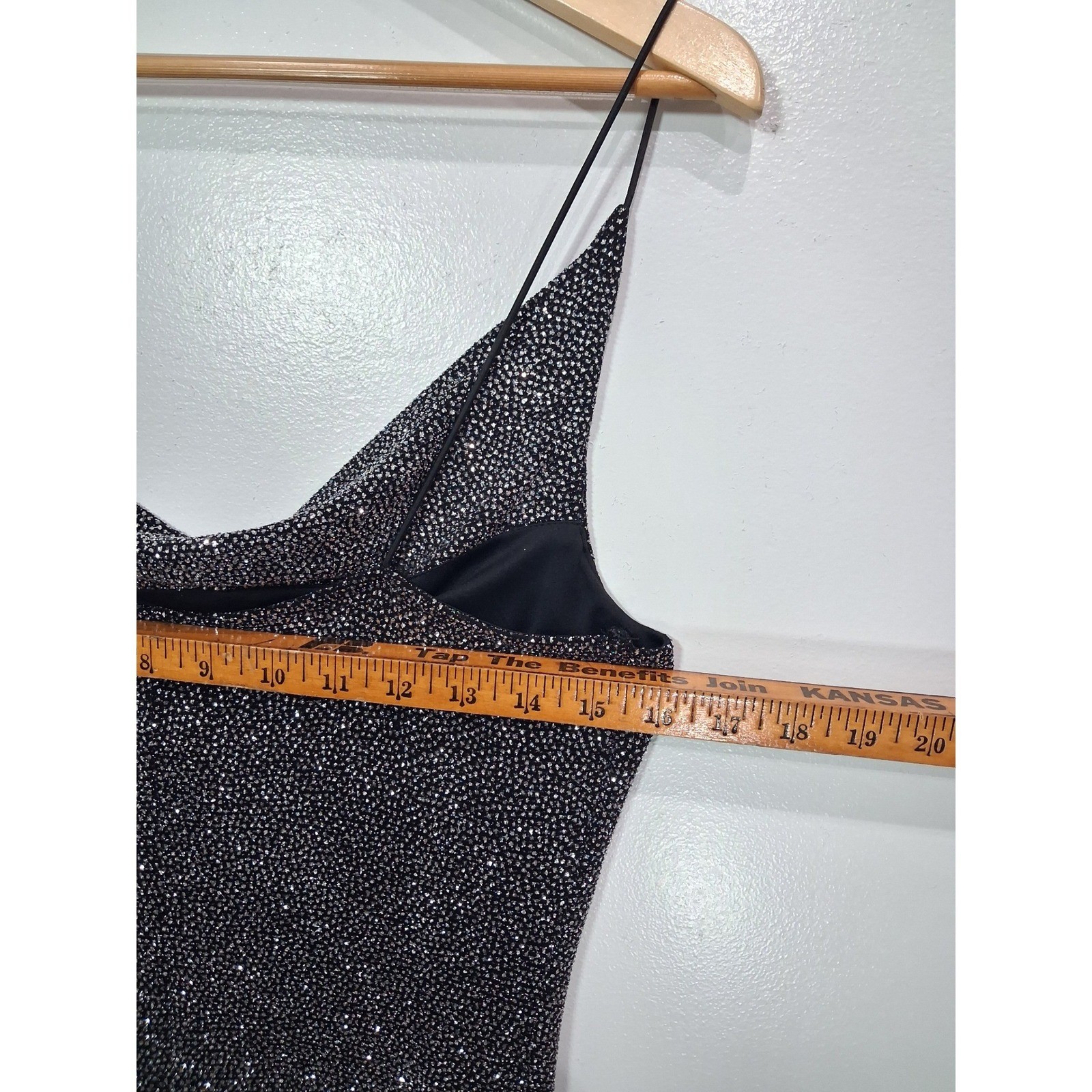 City Triangles Vtg Y2K Slinky Glitter Cowl Neck High Low Dress Silver Black Lg