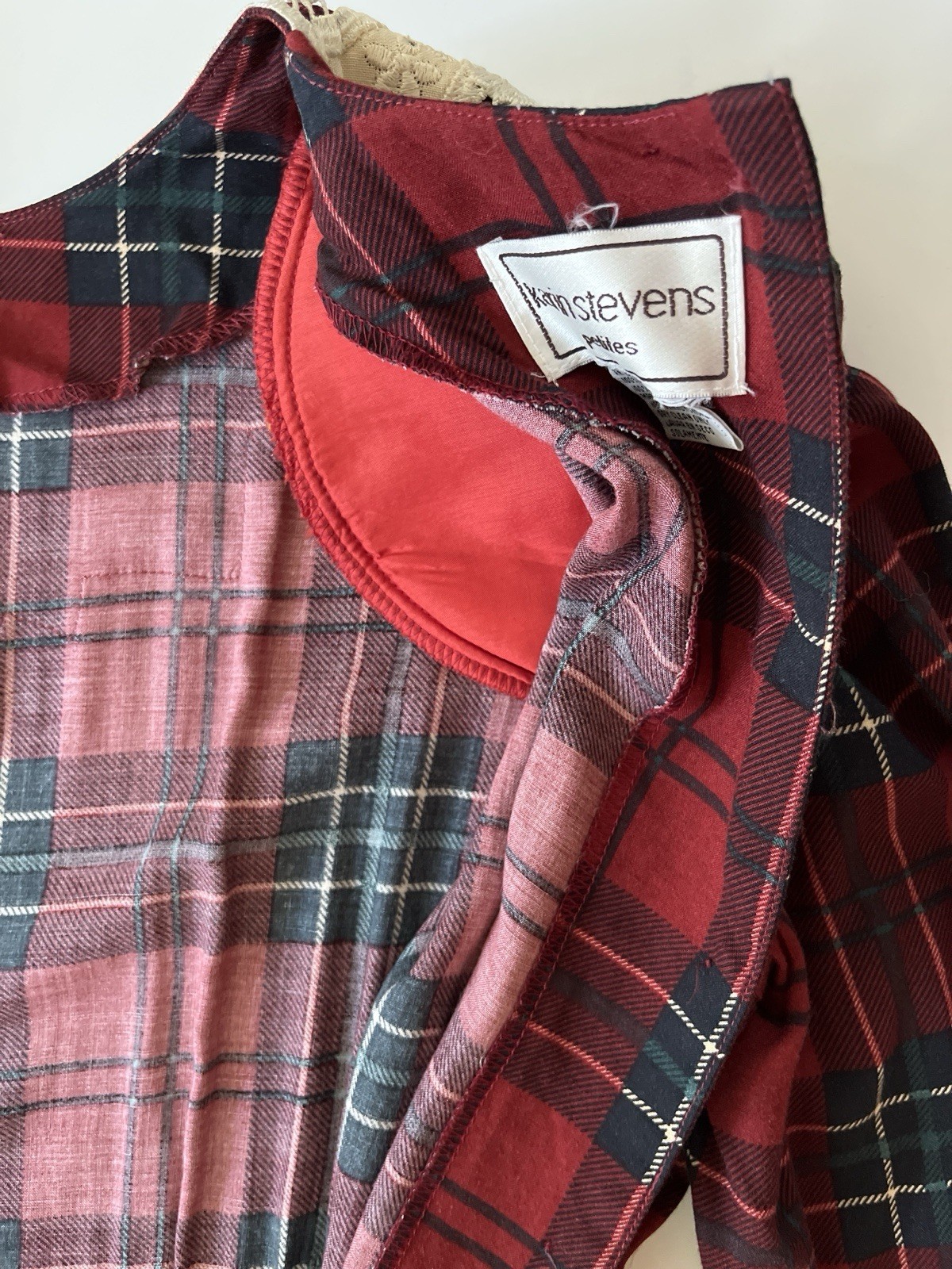Karin Stevens VTG Dress S/M Petite Red Plaid Pleated Smocked Cottagecore
