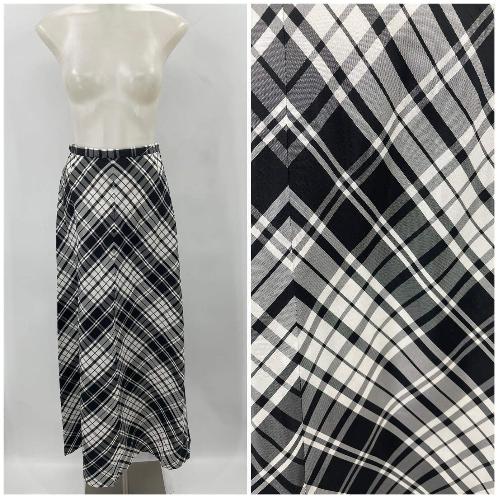 Vintage Styled By Barry Ashley Checkered Plaid Maxi Skirt Black White NWT
