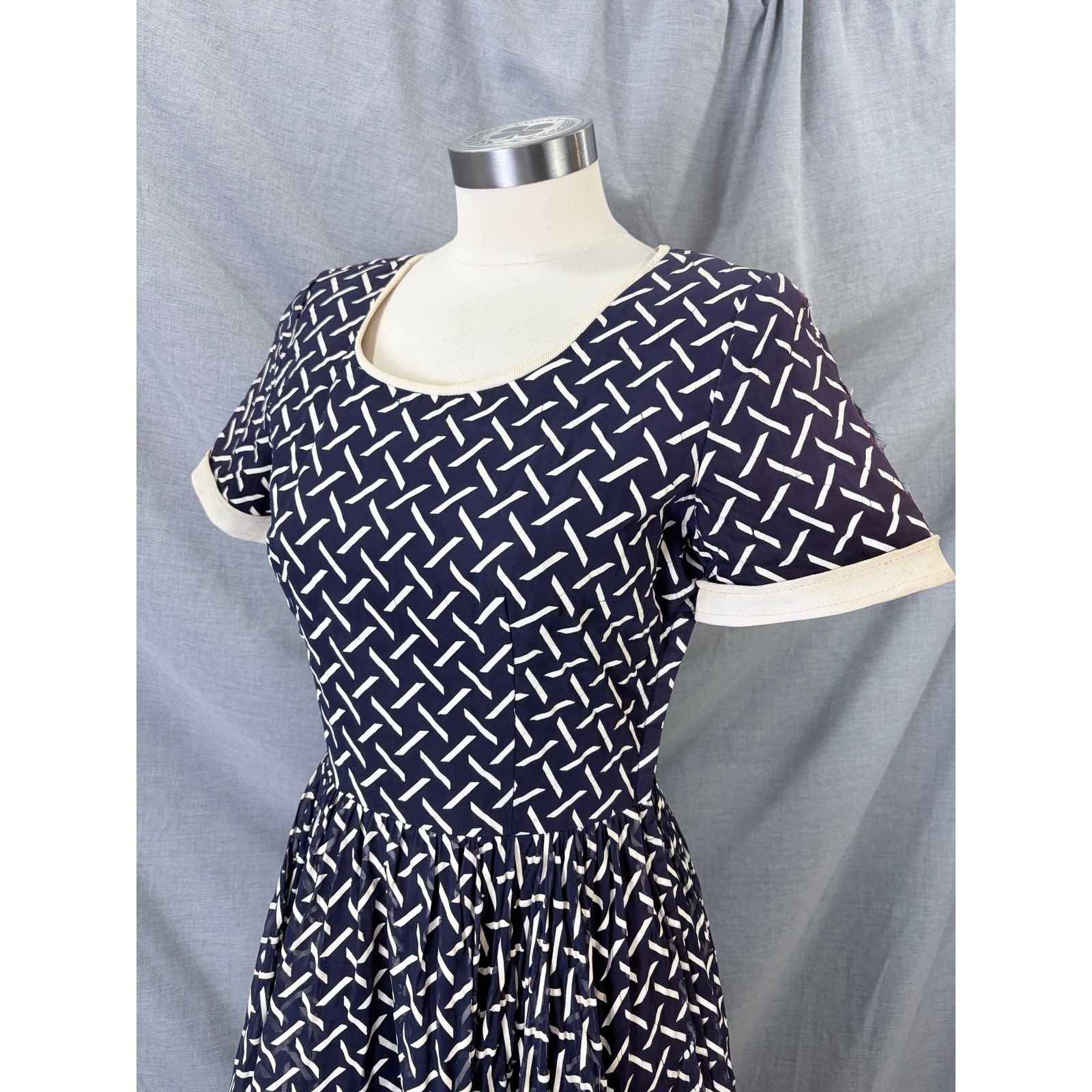 Vintage Marshall Field Young Chicago Shop Purple Geometric Fit Flare Dress AS IS