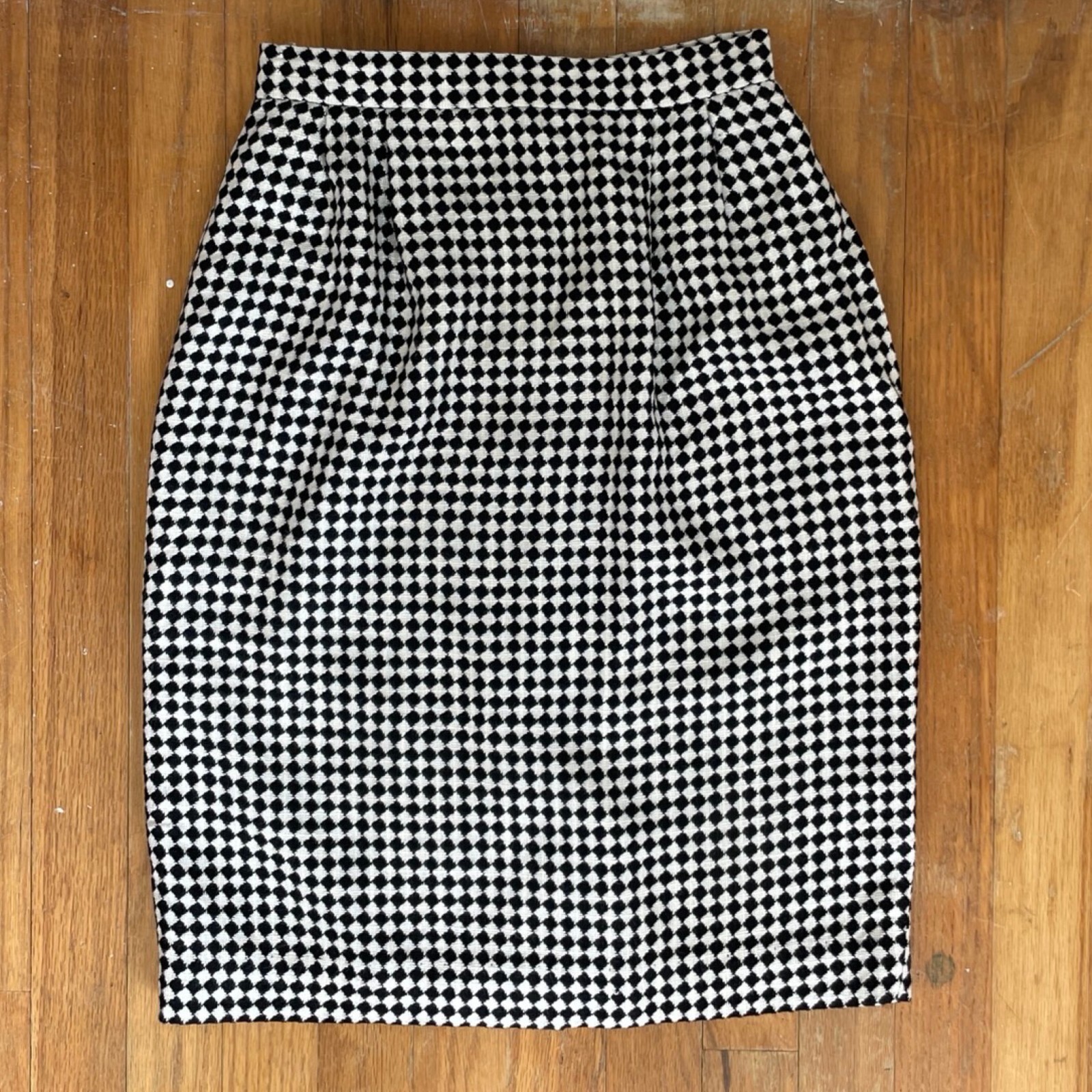 Vintage Checkered Pencil Skirt Size XXS 24″ Waist 1990s Woven Rayon with Pockets