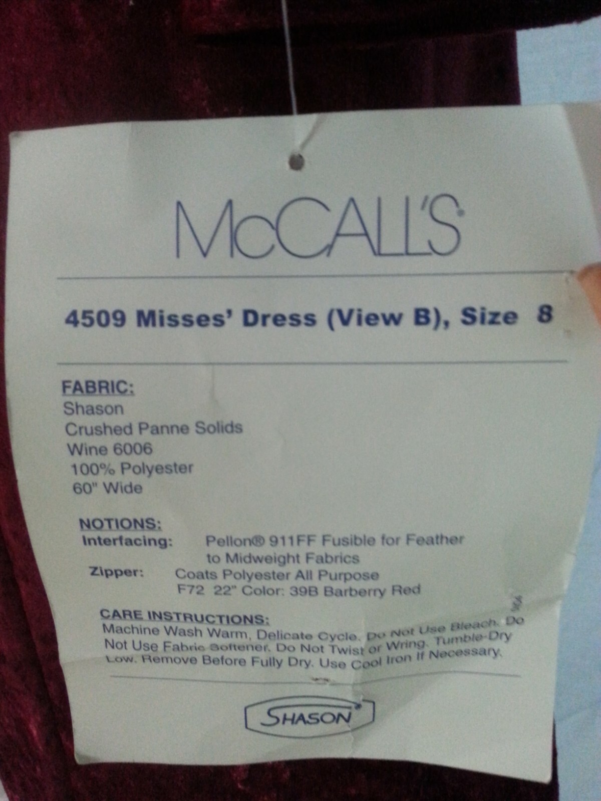 Vtg w TAG 80s McCalls Maxi Dress Faux Velvet Berry Red Angel Slv Medieval Boho 8