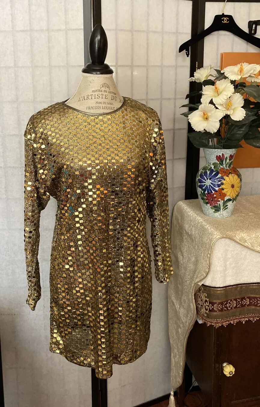 VTG 80s Kathleen Usherwood Periphery Nieman Marcus SHEER BLING Cocktail Dress S