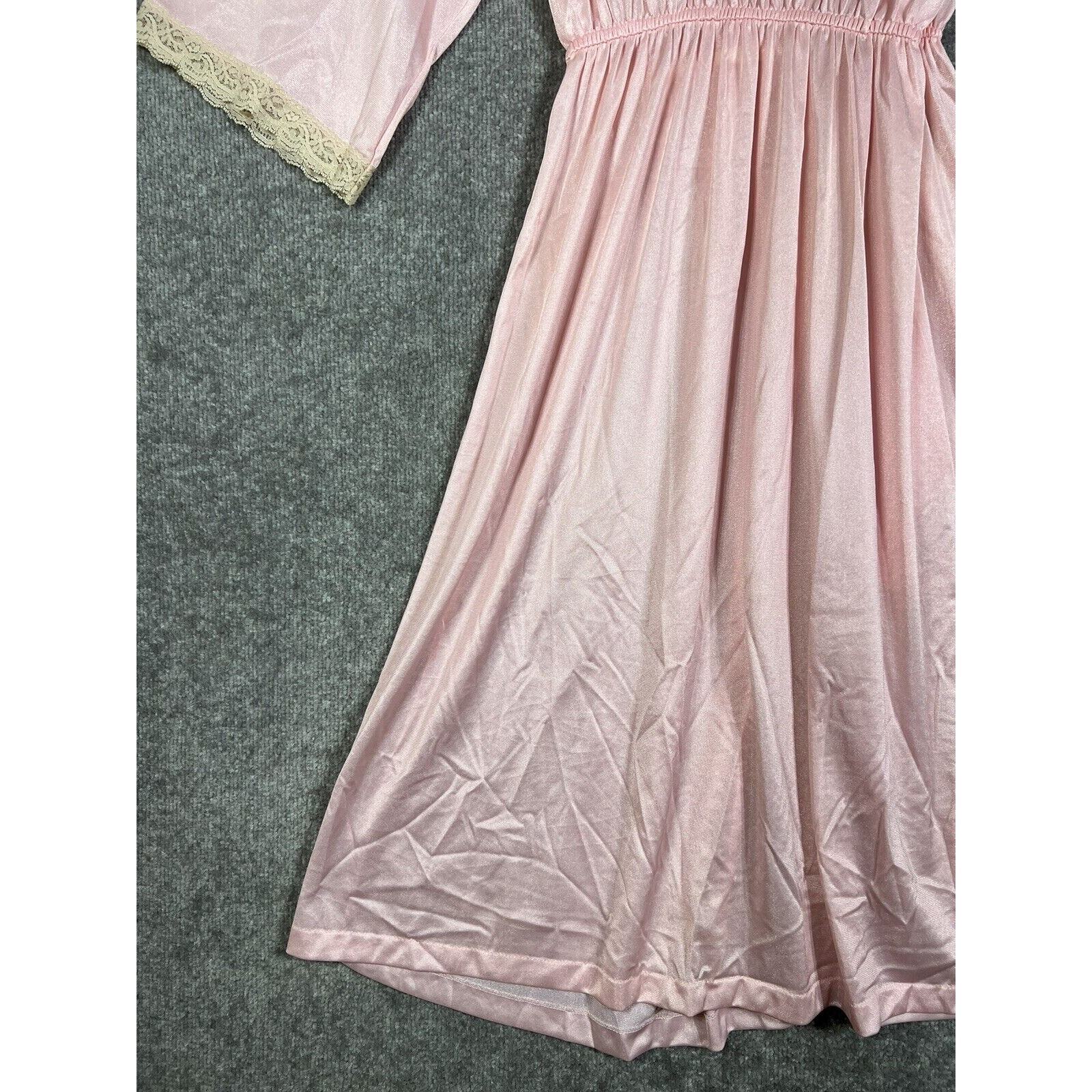 Vintage Milco Robe Womens Size M Pink Nylon Lace Trim Pocket USA Made 1/2 Sleeve