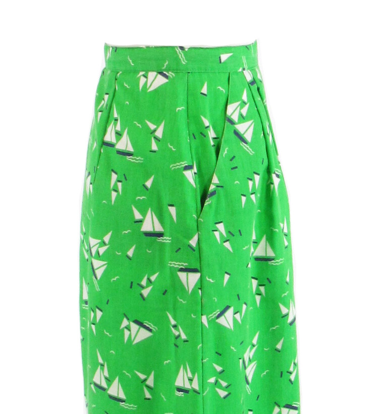 Green white sail boat print cotton MAGIC SPORTSWEAR INC. vintage skirt XS