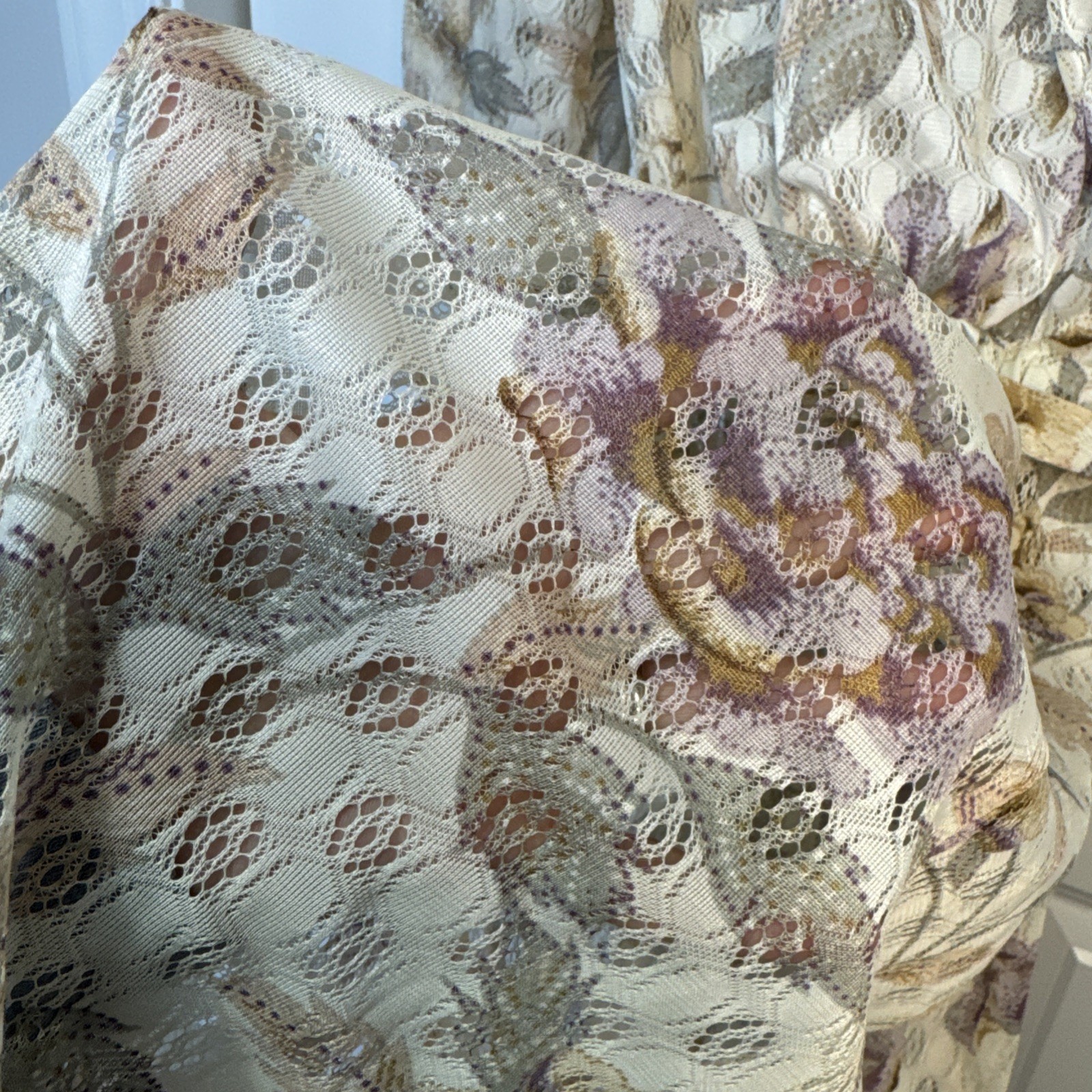 Vintage 70s Jerrie Lurie Floral Maxi Dress Cream Pink Boho Cottage Core Garden