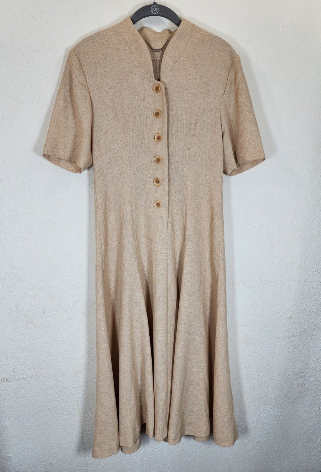 Vintage 90s Japanese Minimalist Midi Dress Beige Small Button Front Drian Grey