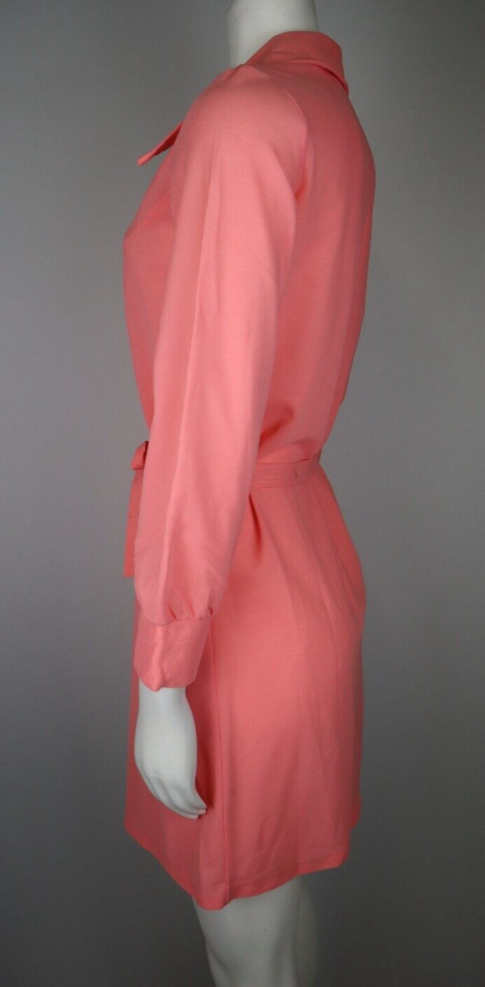 Vintage 1970s 70s Women’s Coral Orange Pink Dress with Belt – Size S