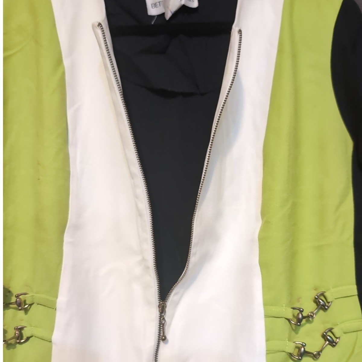 Betsy’s Things Vintage 90s Colorblock Horsebit Zip Front Top Lime Green Black 16