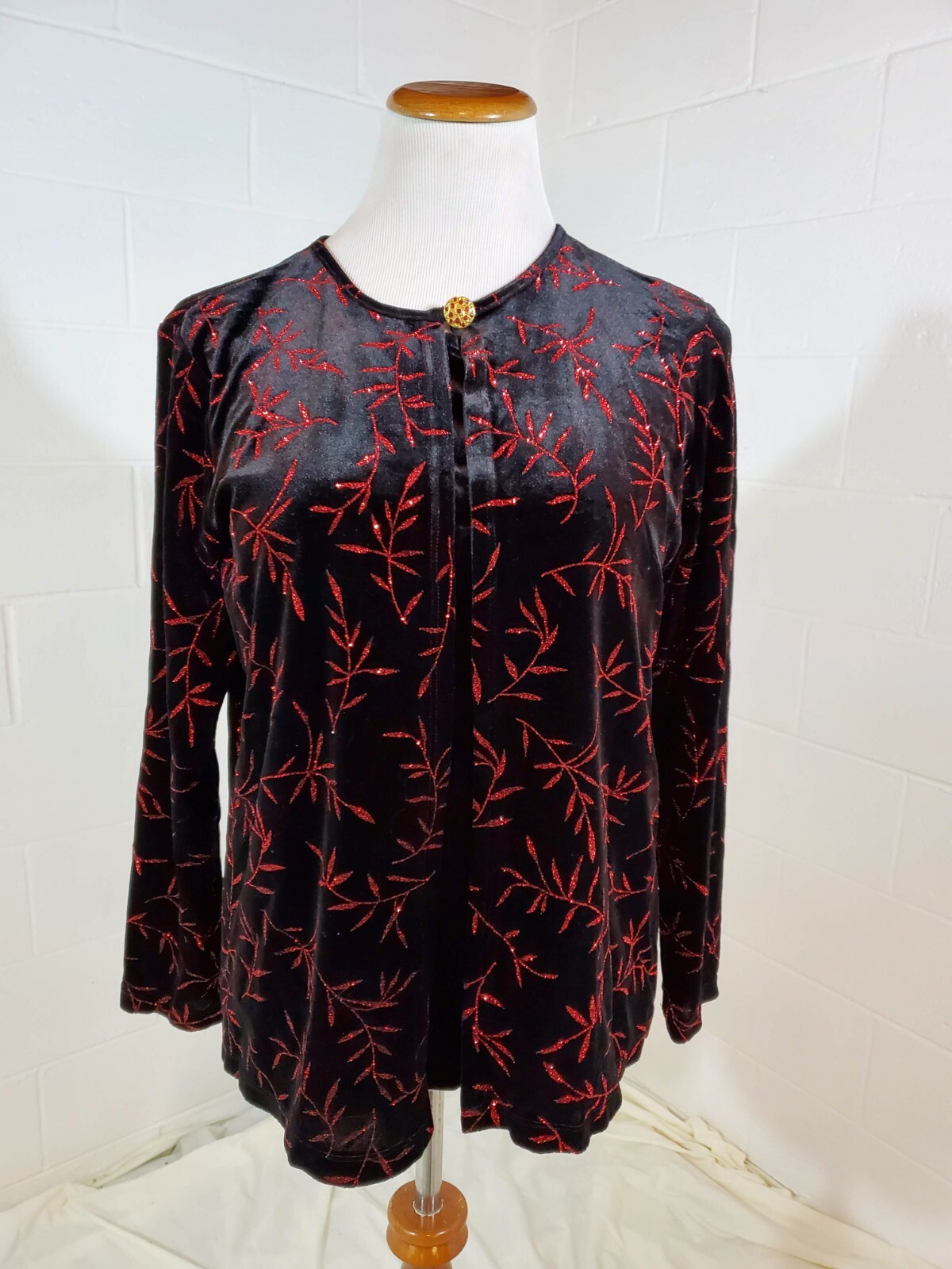 Notations Vintage 1990s Grunge Black Velvet Top Red Sparkles Faux Twin Set Large
