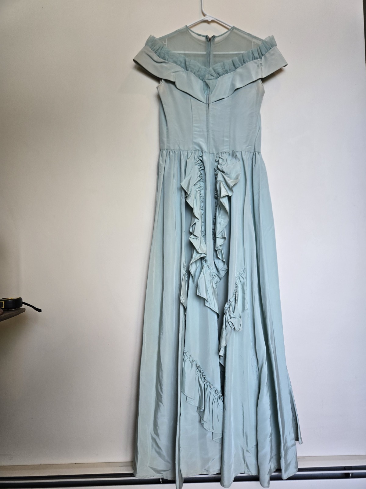 Vintage Homemade Formal Prom Gown Dress TALL Aqua Teal Blue Tulle Long Length