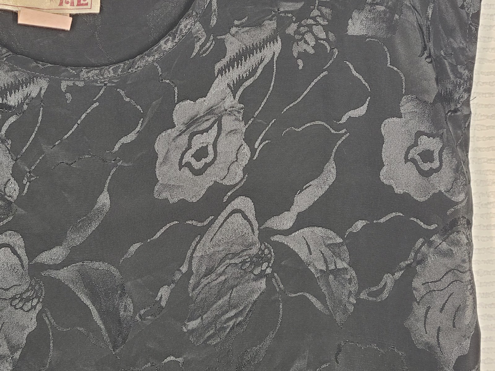 Vtg 80s Satin Dress Black Art Deco Iris Floral Print 30s Flapper Medium Take Me