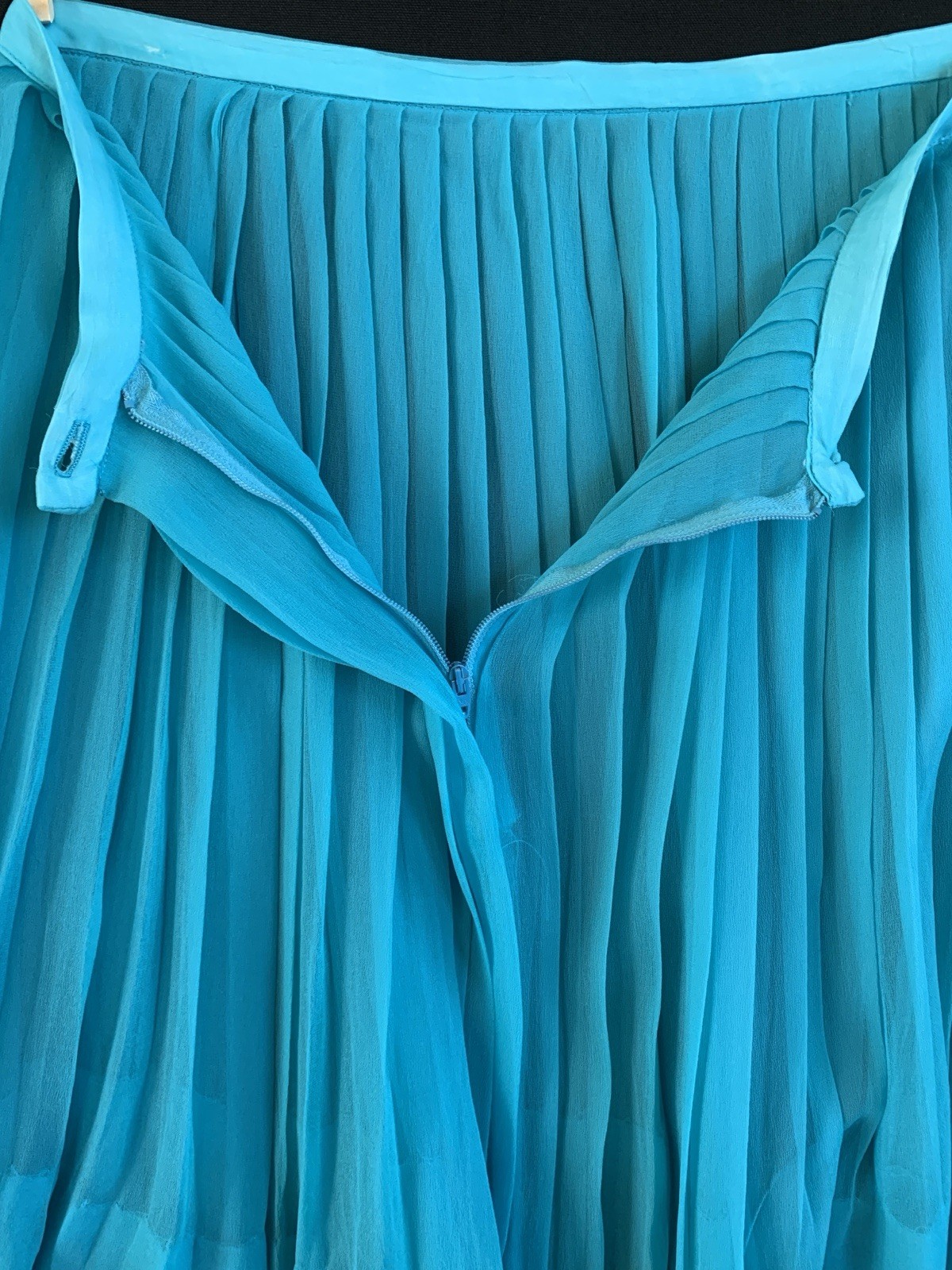 Vintage 1960s Silk Pleated Sheer Knee Length- Teal Blue