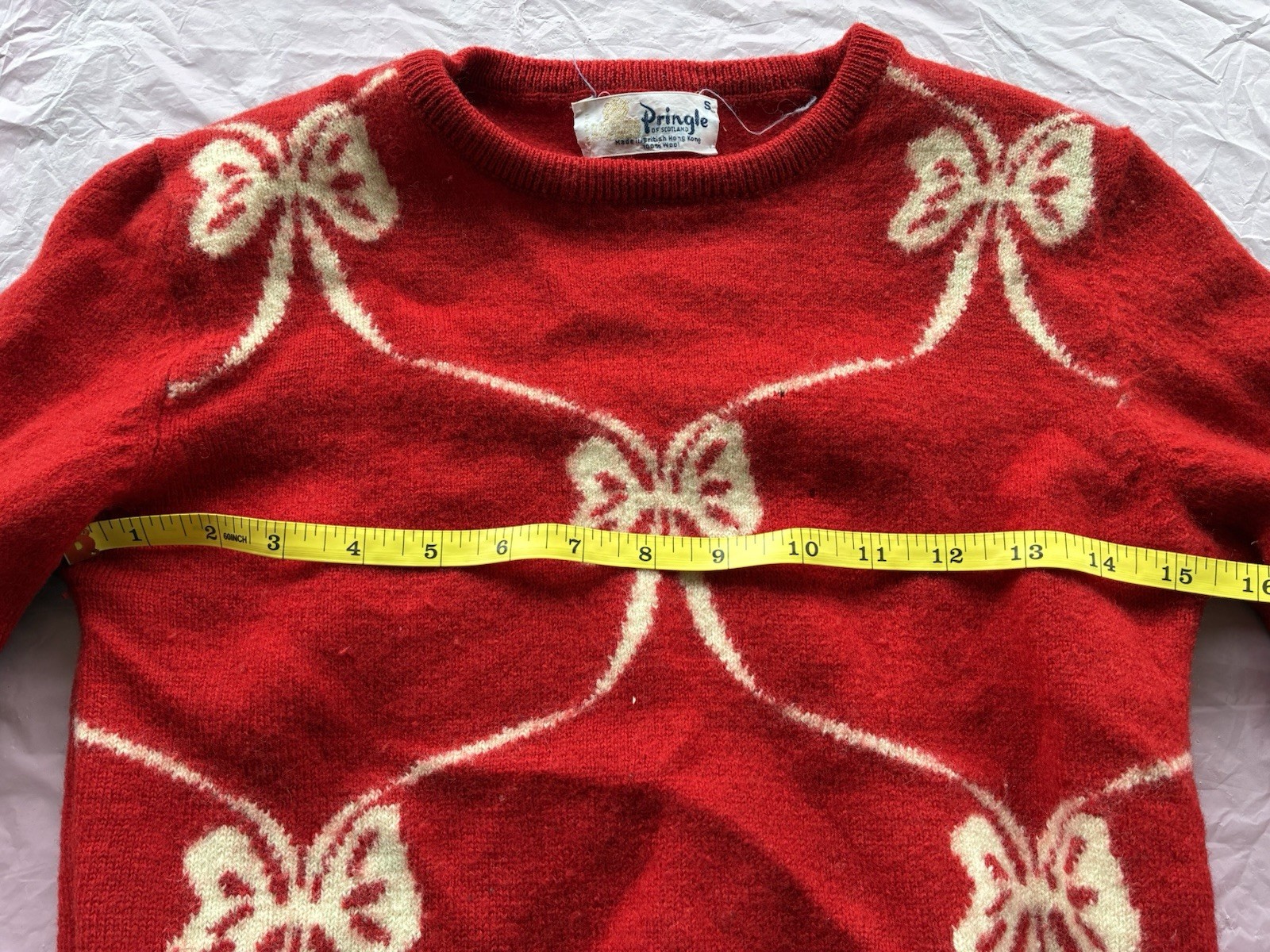 Pringle of Scotland Vintage Sweater Retro Red Wool Knit Crewneck Pullover Sz S