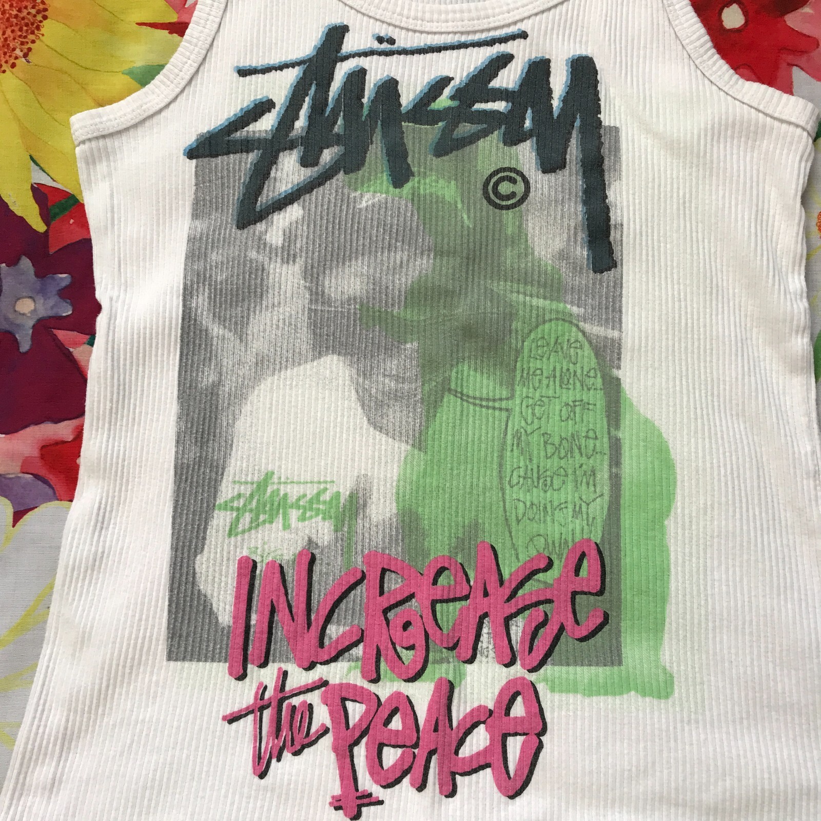Vintage Women’s Stussy Stüssy Increase the Peace Rap Graphic Ribbed Tank Top M