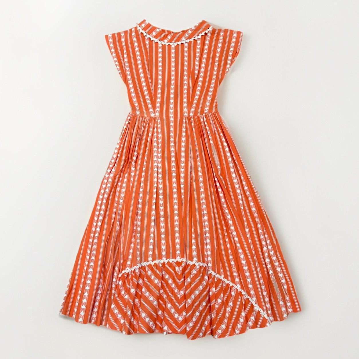 1950s VTG Deadstock Ro-Nel Orange Party Dress Pleated Heart Stripes Small
