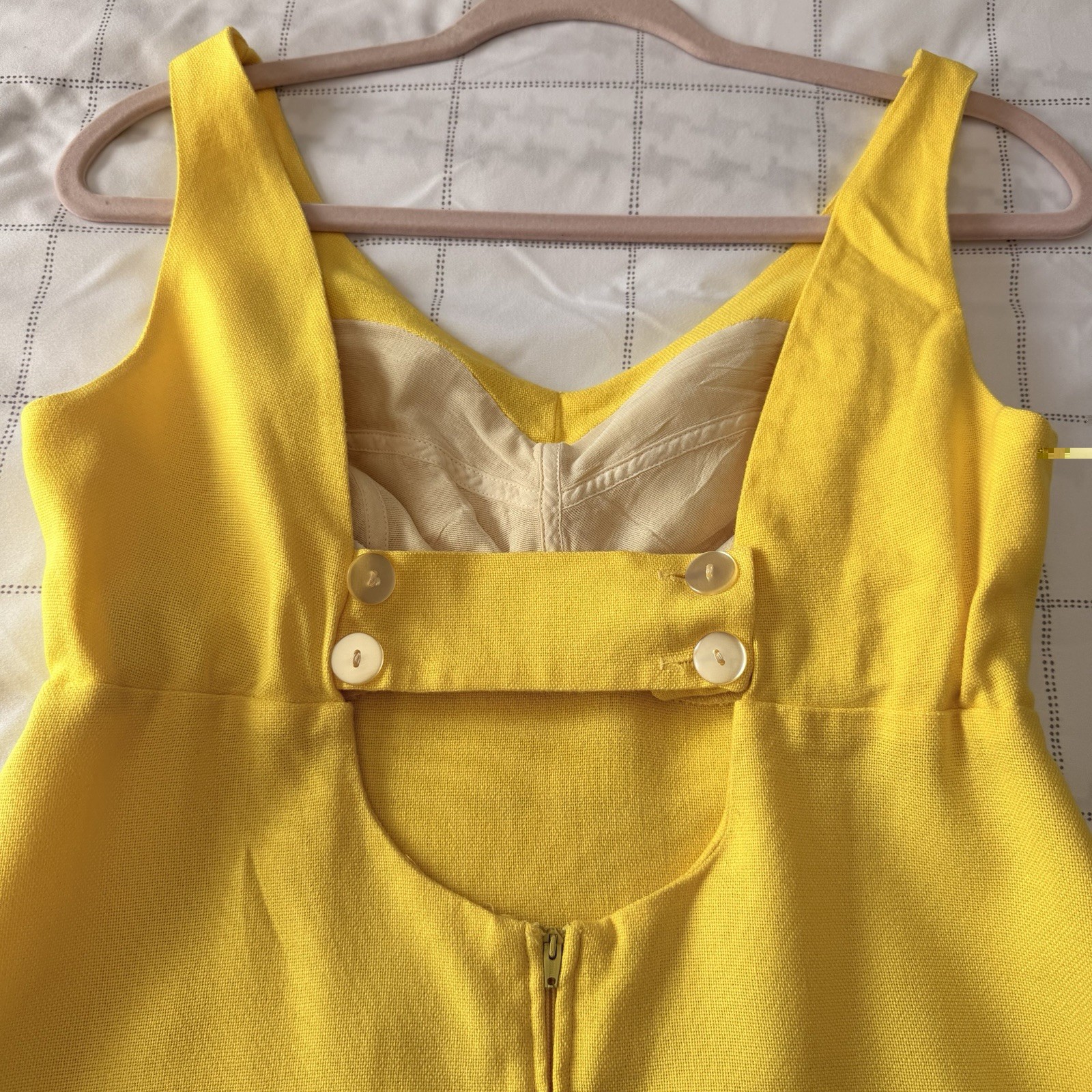 Vintage Carol Brent 60s Yellow Open Back Mod Dress A-Line Sleeveless Size S