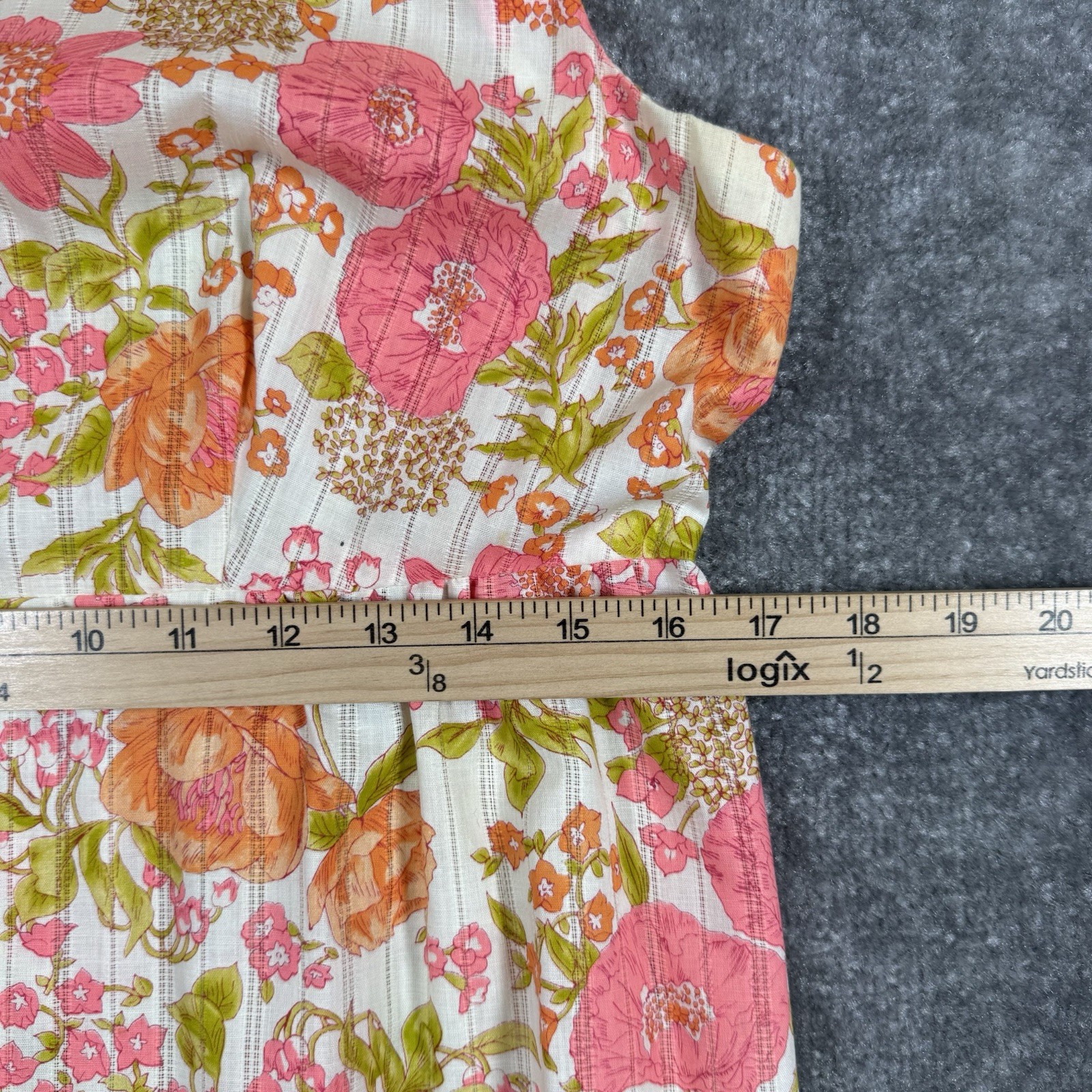 60s 70s Shift Dress Handmade Pink Orange Floral Sleeveless Ruffle Neckline