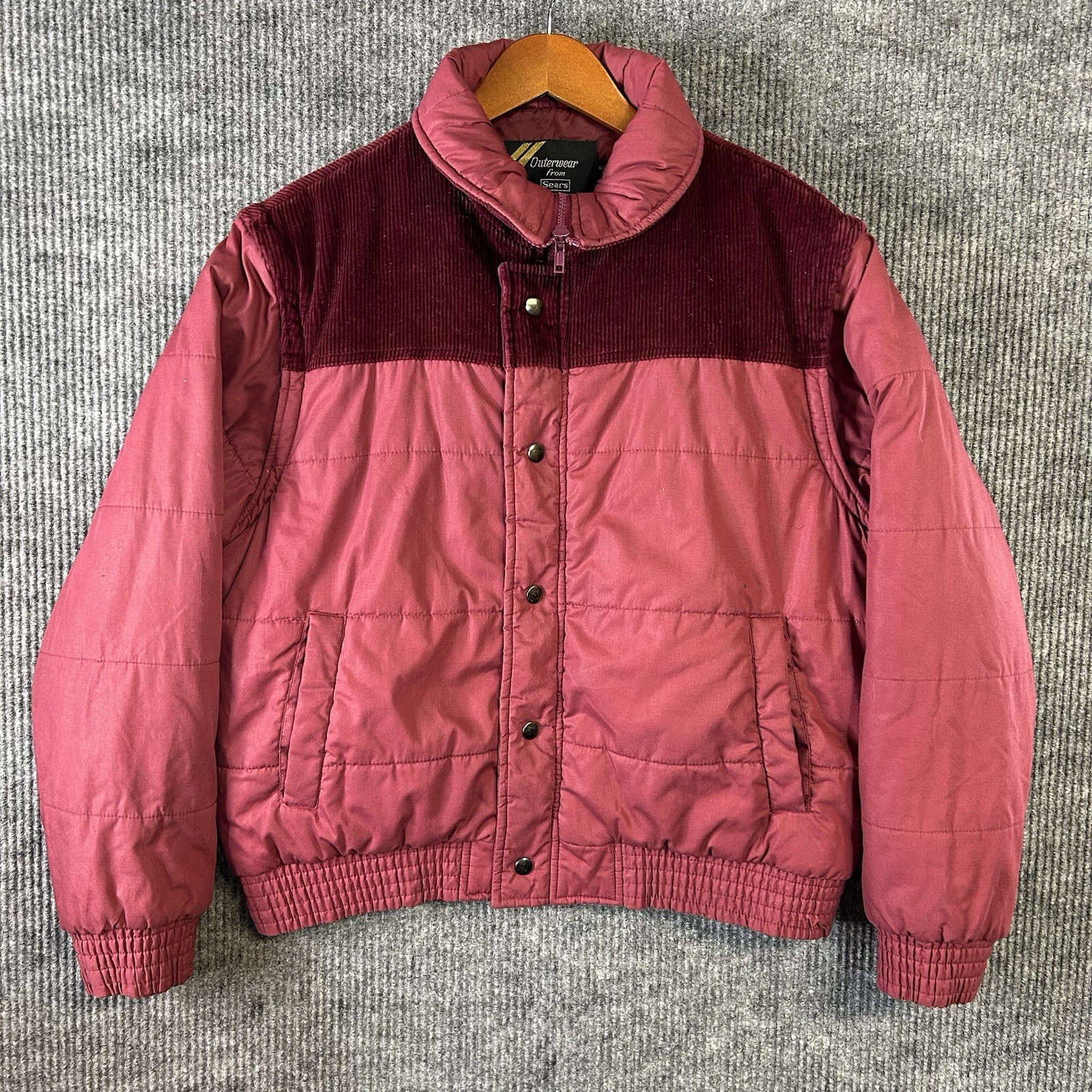 Vintage Puffer Jacket Women’s Large Corduroy Top Burgundy SEARS