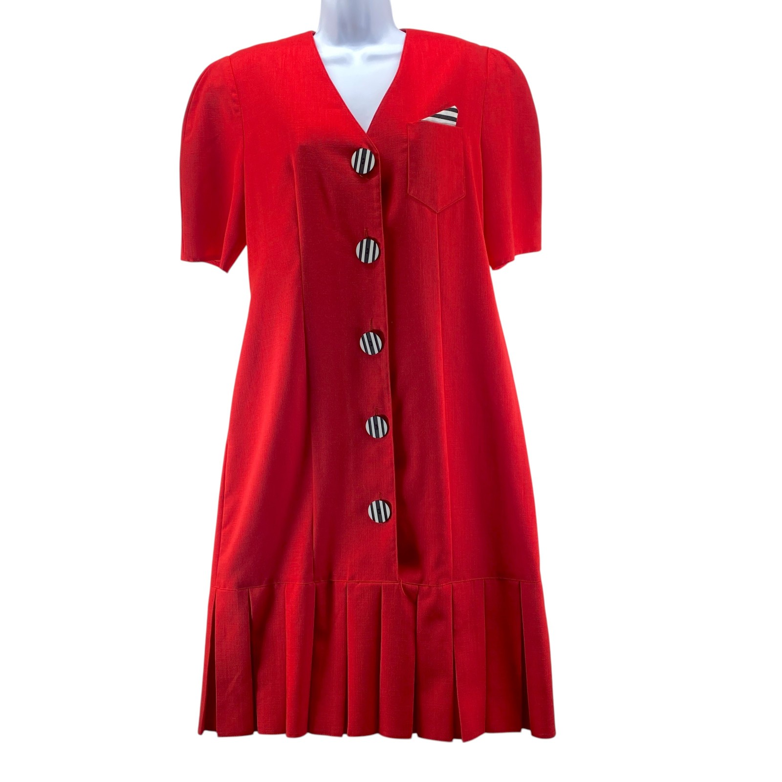 Vintage 1980s Caron Dress Size 12 Lipstick Red Drop Waist Pleated Career Shift