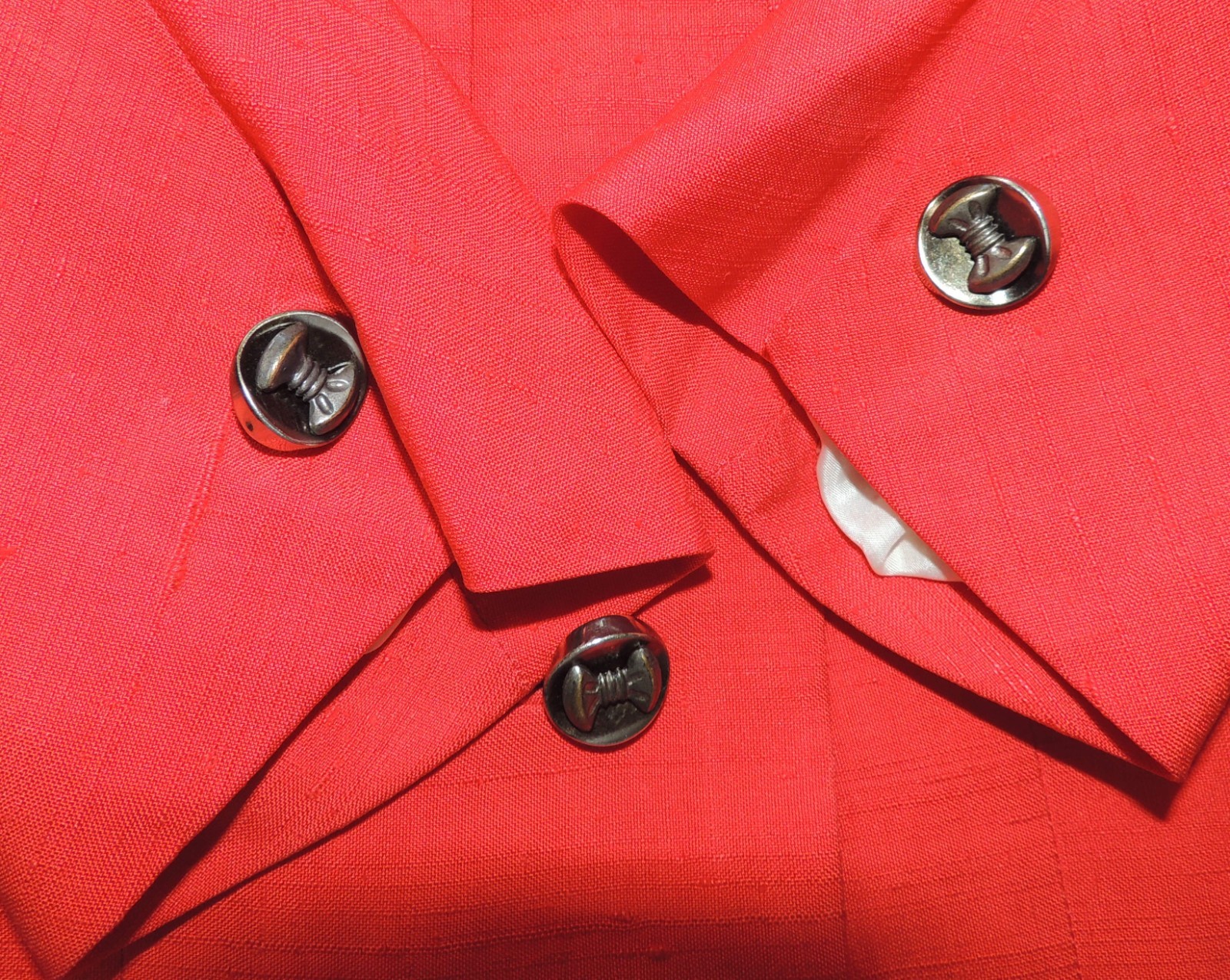 S Petite 50s Iconic Red Women’s Skirt Suit Pure Silk Dupioni Loomed n Italy Bows