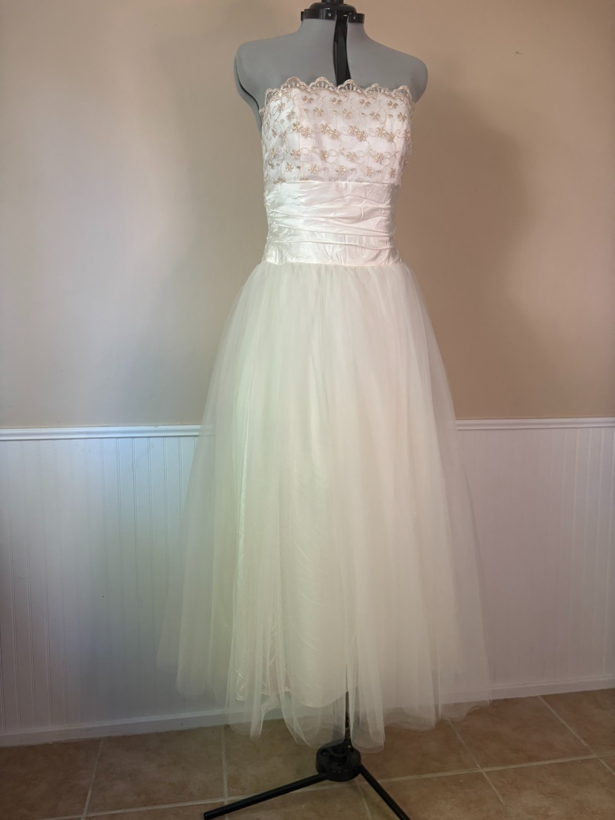 Vintage 1980s Jessica McClintock Gunne Sax White Strapless Princess – Size 9/10