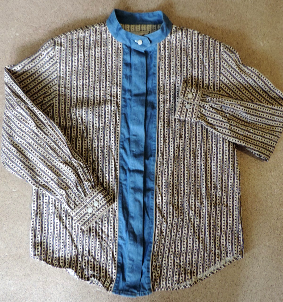 Womens VTG Wrangler Western Wear cowboy rodeo aztec print no collar shirt sz XL