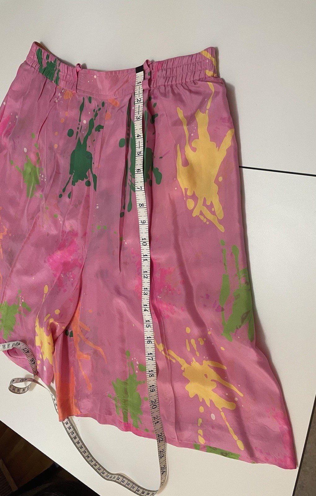 VTG 1980s 1990s High Waist Baggy Bermuda Paint Splatter Silk Short Tank Top Set
